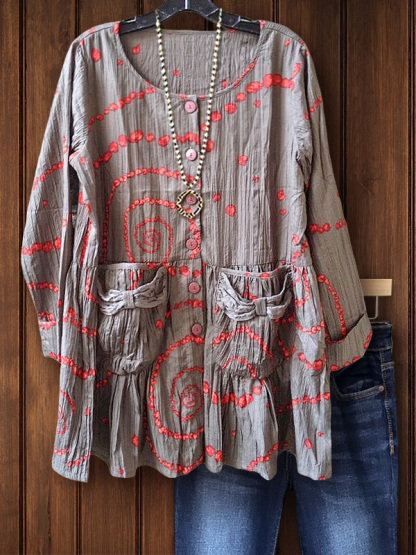 Casual Bow Pocket Polka Dot Top