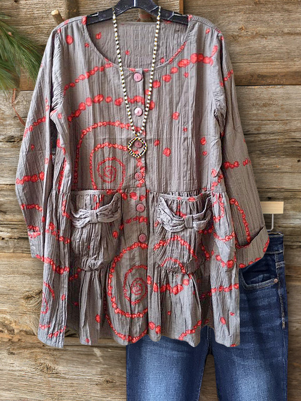Casual Bow Pocket Polka Dot Top