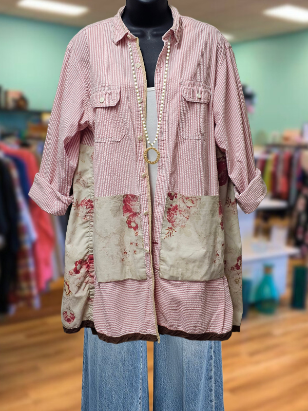Elegant Floral Print Striped Shirt