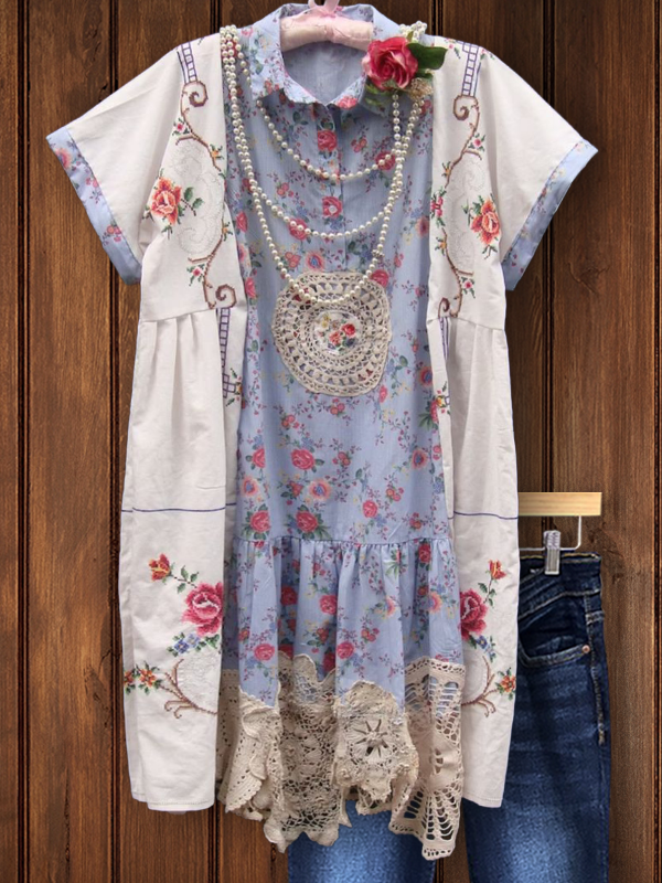 Romantic Retro Print Patchwork Top