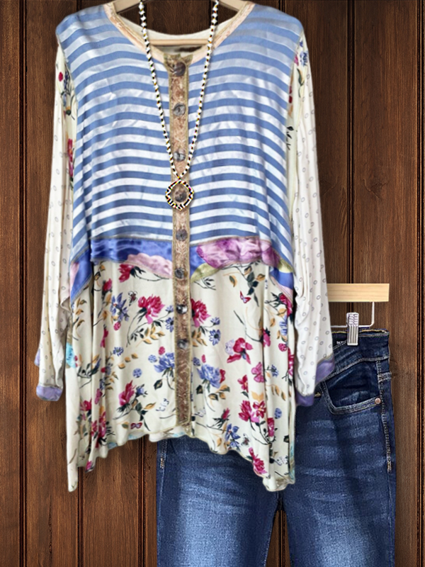 Floral Patchwork Striped Top