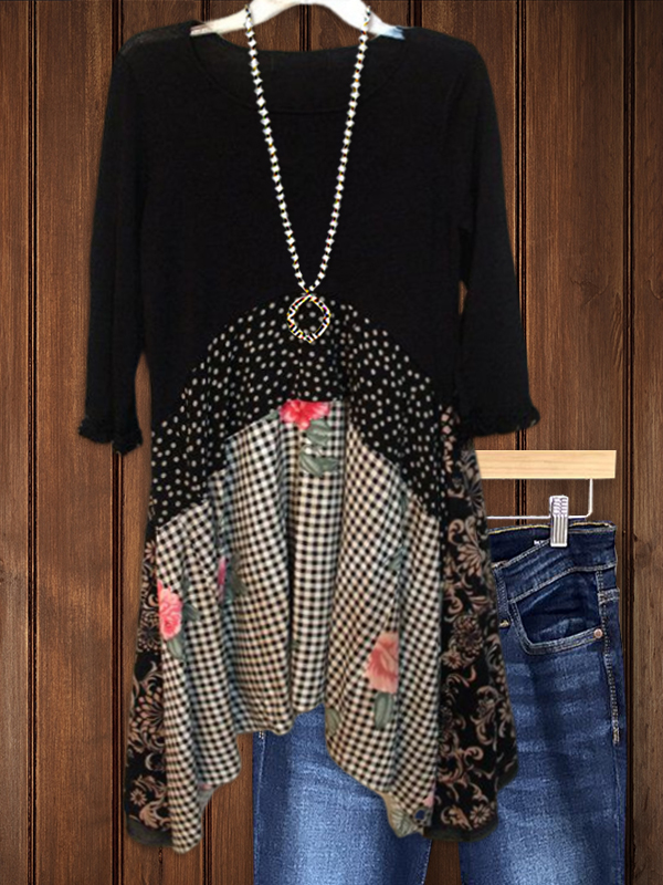 Retro Polka Dot Patchwork Floral Top