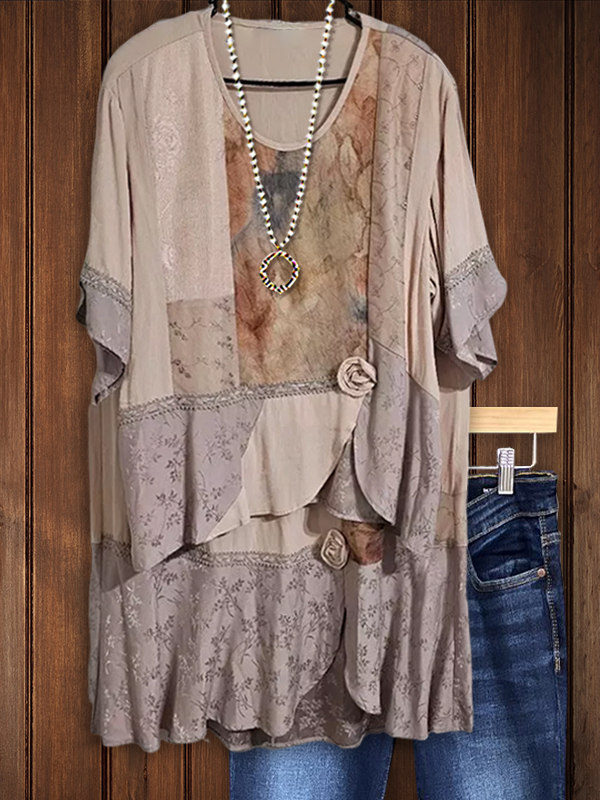 Retro Floral Patchwork Lace Top