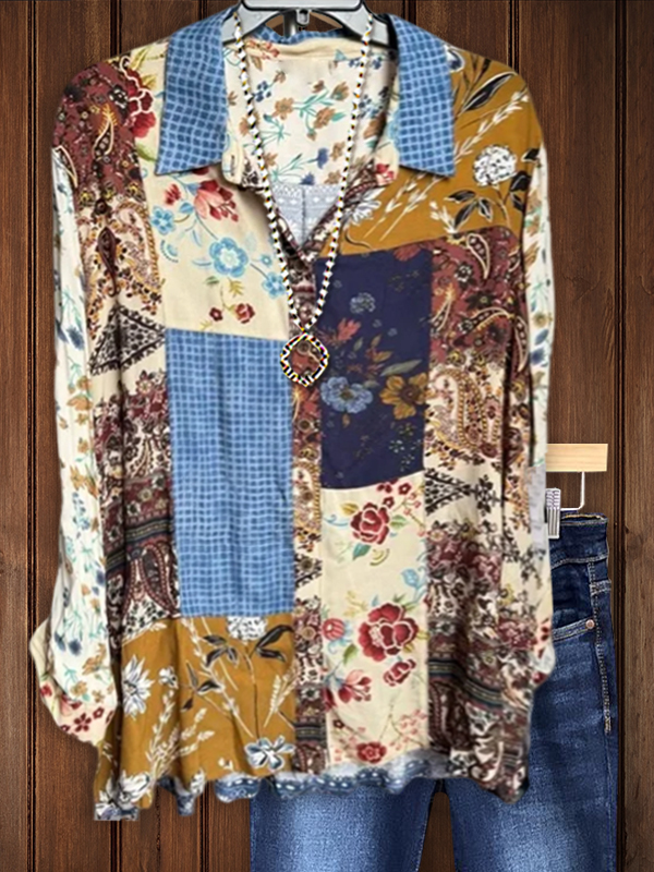 Retro Floral Patchwork Shirt