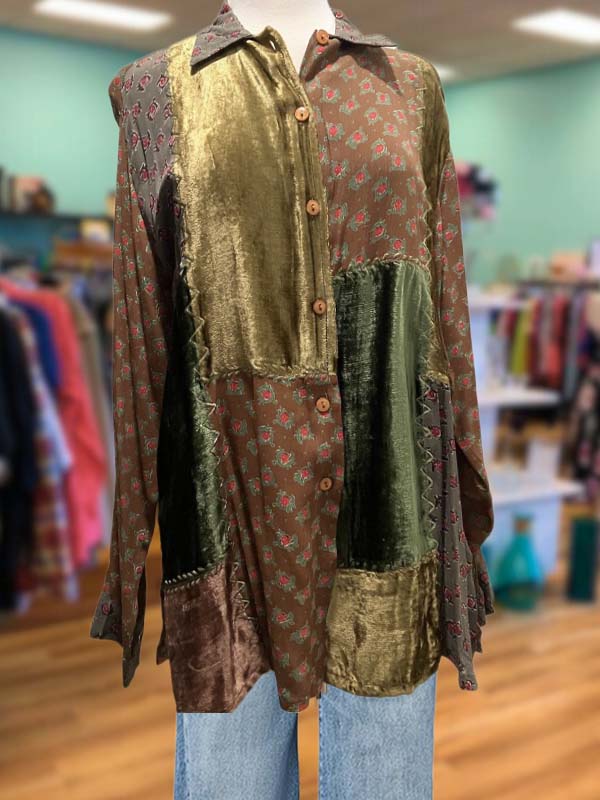 Vintage Floral Patchwork Satin Shirt