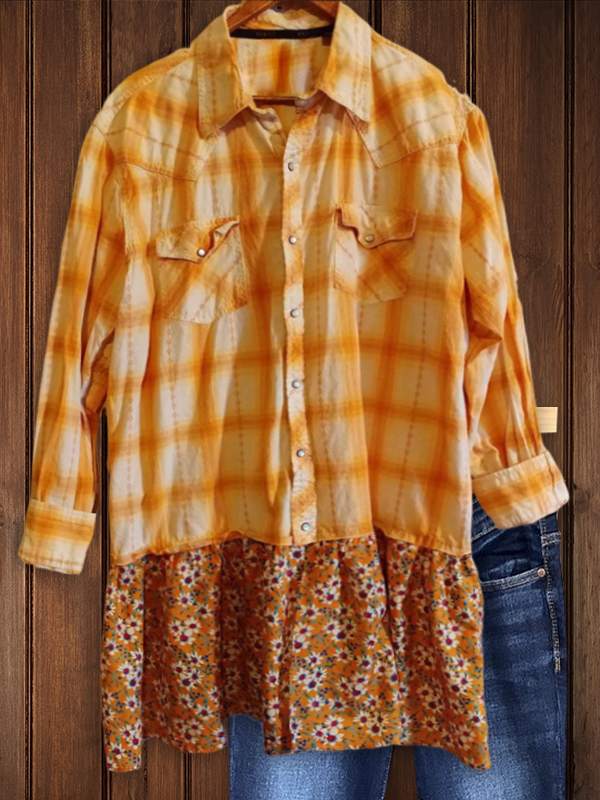 Casual Plaid Patchwork Floral Shirt