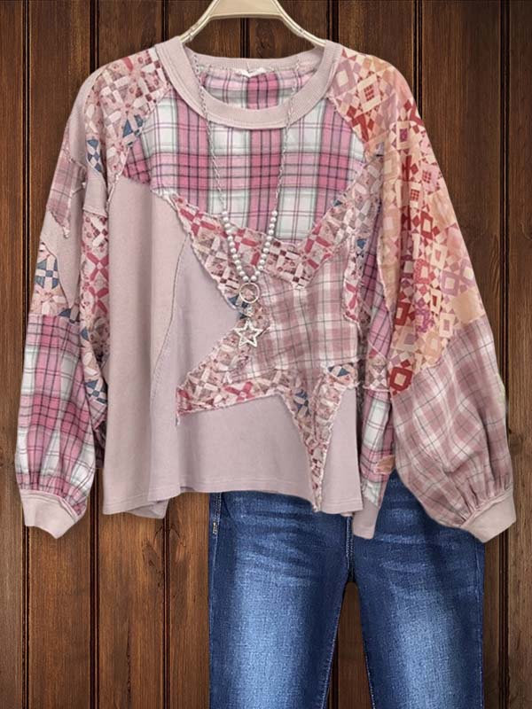 Withered Rose Check Star Applique Top