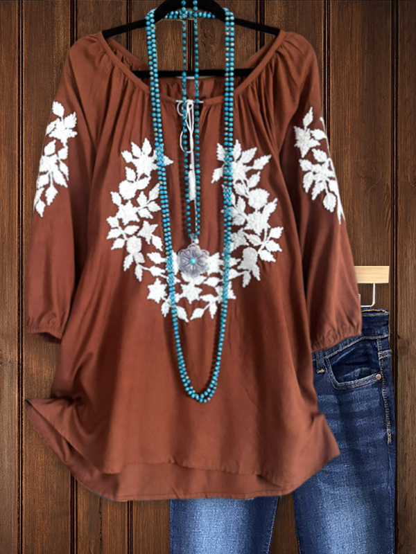 Ethnic Casual Embroidered Print Top