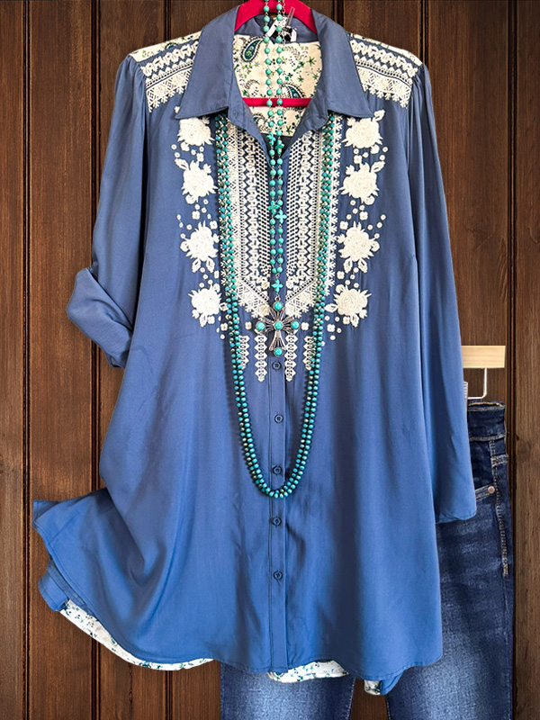 Casual Retro Ethnic Print Top