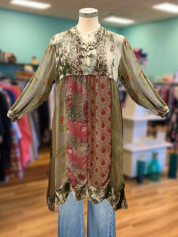 Retro Casual Embroidery Print Patchwork Top