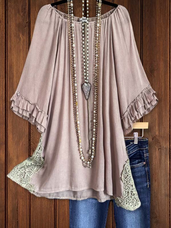 Casual Waist Loose Lace Patchwork Top