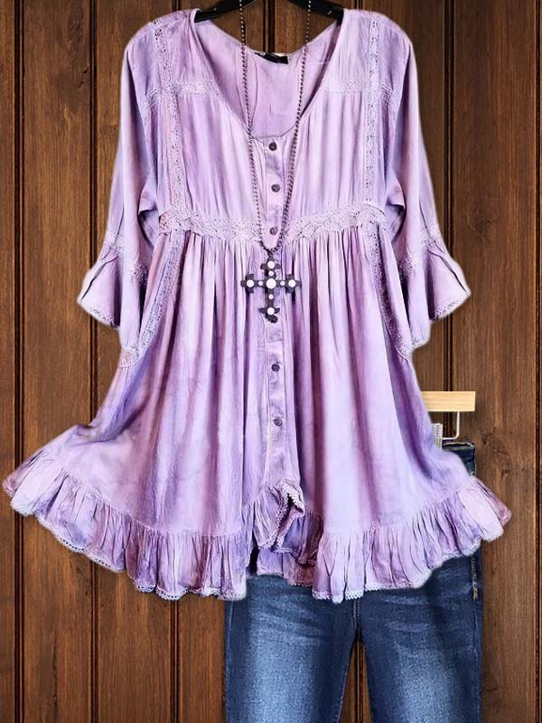 Casual Lace Ruffle Waist Loose Top