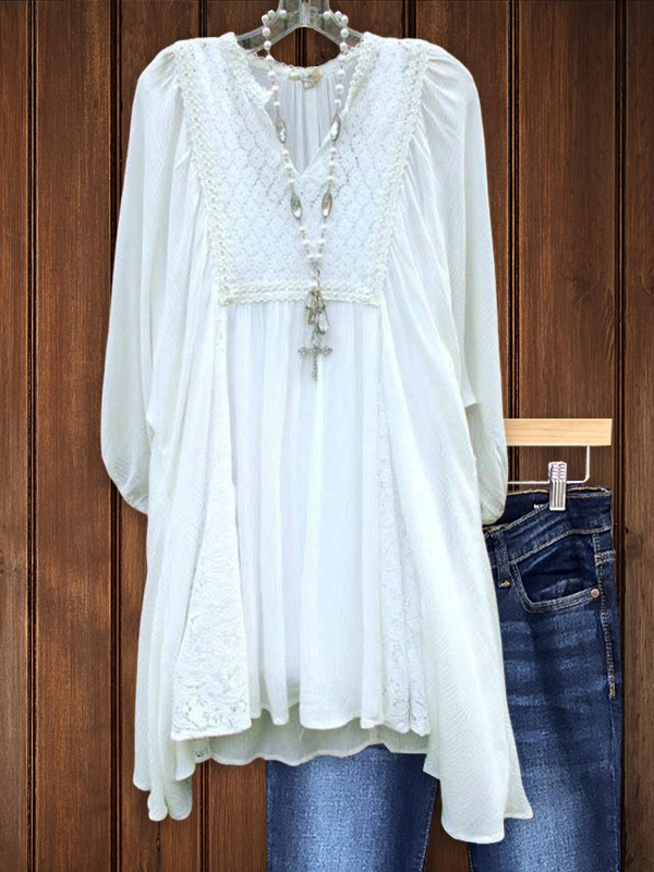 Casual Lace Patchwork Waist Top