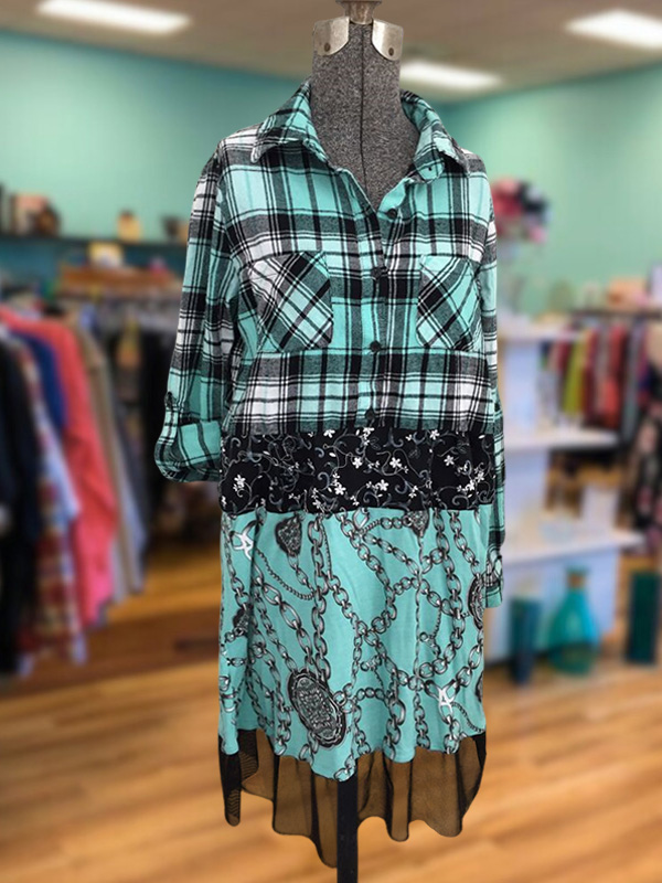 Vintage Plaid Floral Chiffon Dress