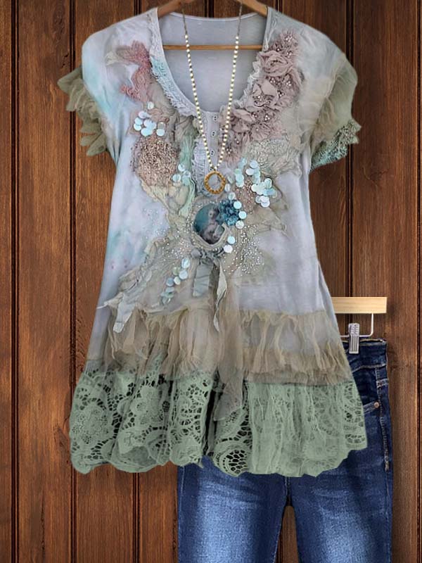 Vintage Elegant Lace Tulle Flower Top