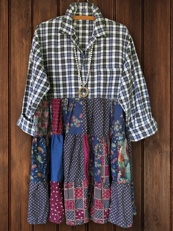 Retro Plaid Patchwork Floral Shirt