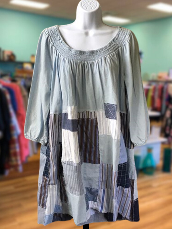 Vintage Faux Denim Striped Print Dress