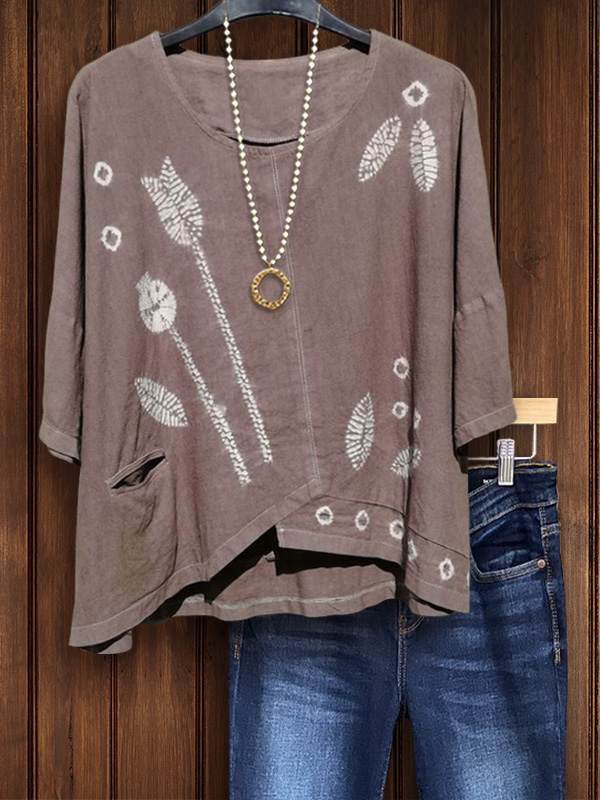 Retro Abstract Leaf Irregular Hem Top