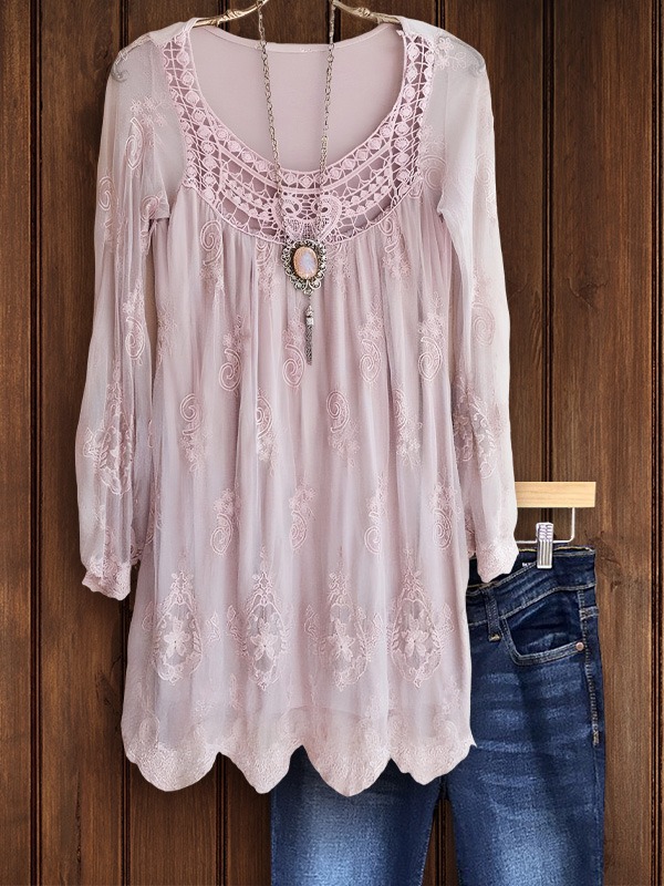 Casual Elegant Lace Crew Neck Top