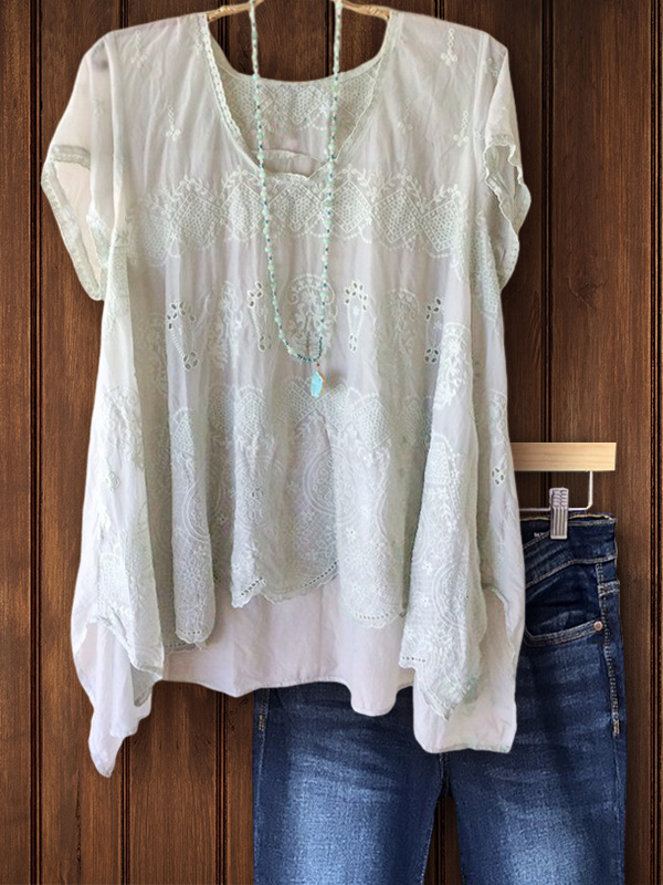 Casual Elegant Ethnic Style Short Sleeve Top
