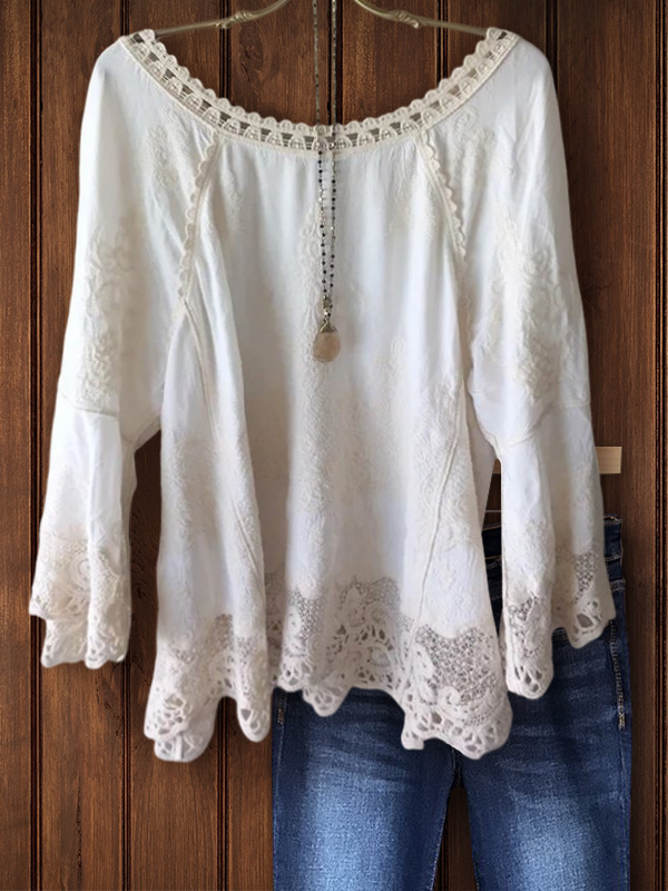 Casual Gentle Lace Round Neck Top