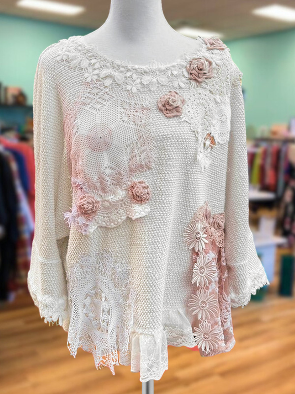Casual Vintage Floral Lace Ruffle Top