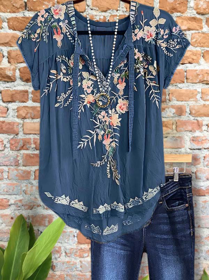 Casual Elegant Floral Print Short Sleeve Top
