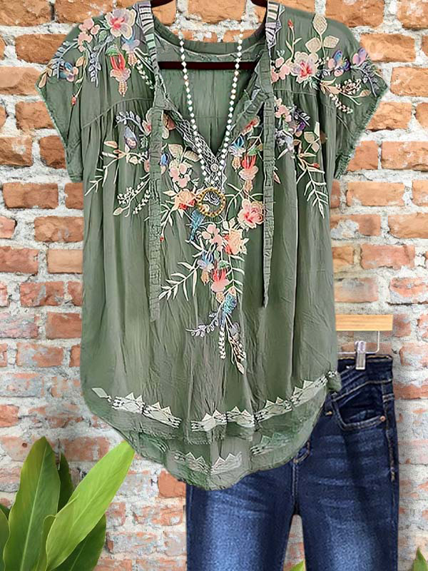 Casual Elegant Floral Print Short Sleeve Top