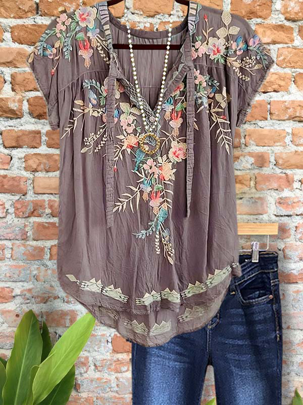 Casual Elegant Floral Print Short Sleeve Top