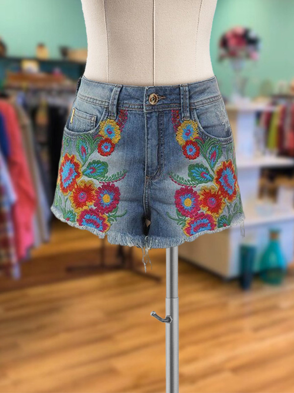 Women's shorts | Vintage Floral Bohemian Denim Shorts |Website-shopcharmingrose