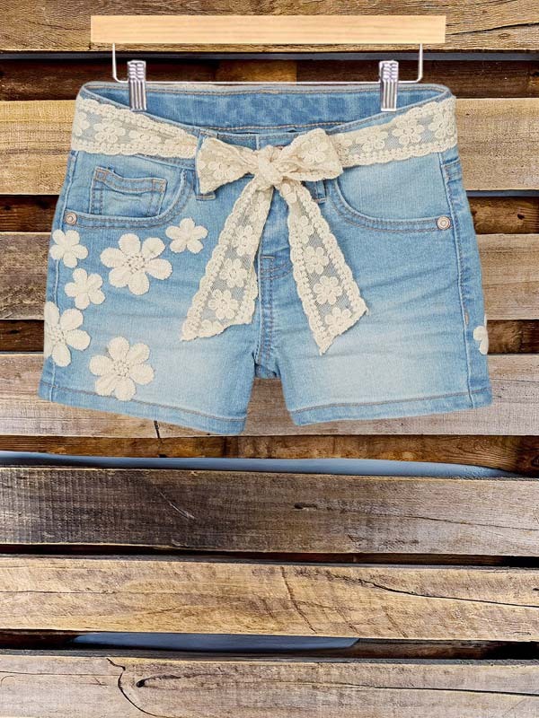 Women's shorts | Romantic Floral Lace Denim Shorts |Website-shopcharmingrose