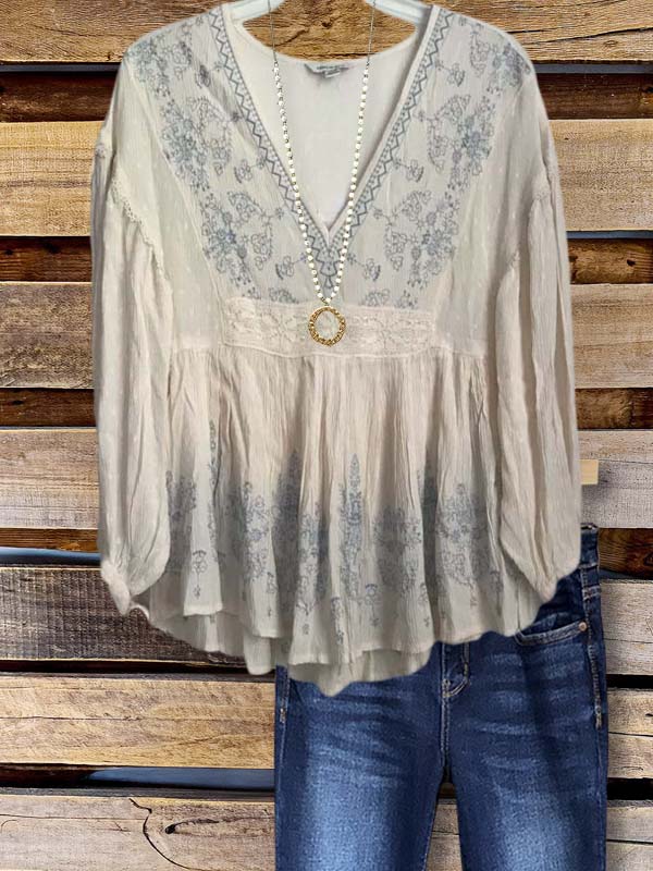 Retro Floral Ruffle Patchwork Top