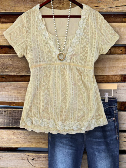Casual Holiday Floral Lace Short Sleeve Top