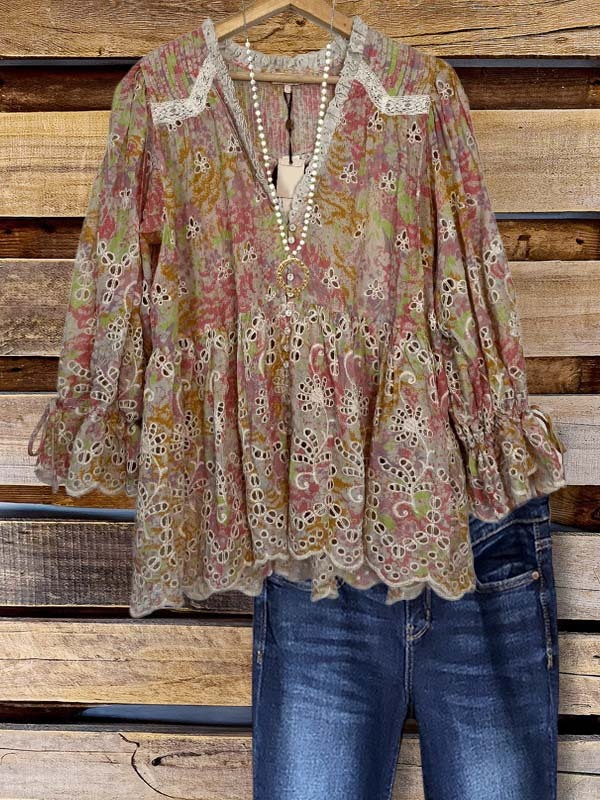 Women's top | Vintage Floral Lace Ruffled Top |Website-shopcharmingrose