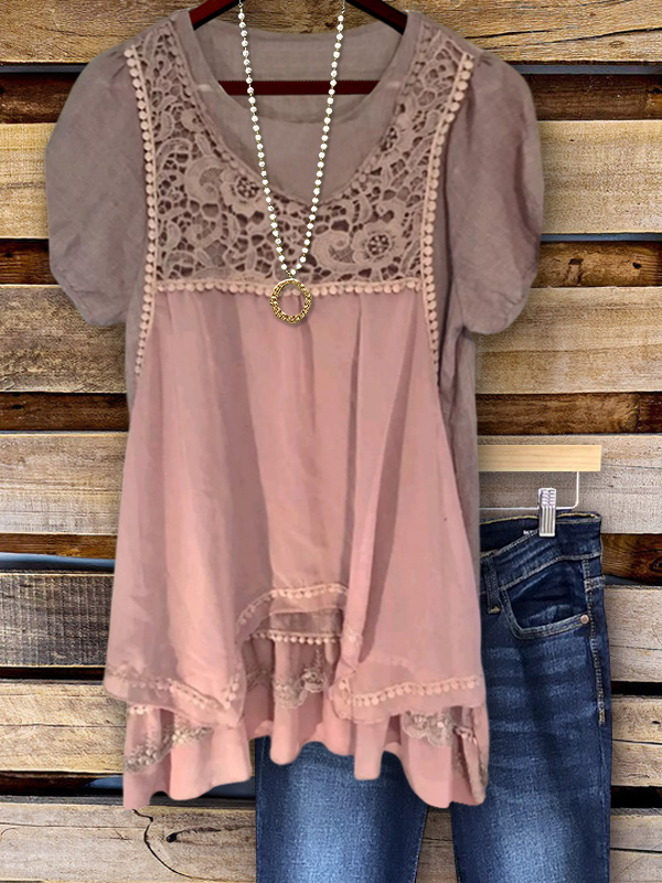 Women's top | Retro Bohemian Lace Panel Top |Website-shopcharmingrose