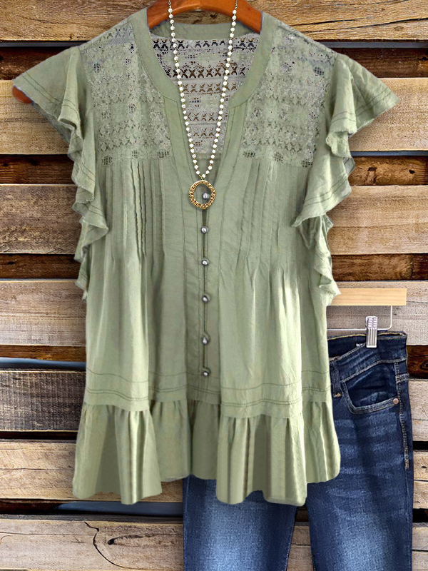Vintage Holiday Lace Ruffle Top
