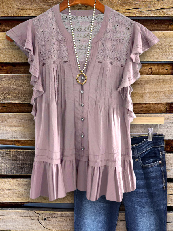 Women's top | Vintage Holiday Lace Ruffle Top |Website-shopcharmingrose