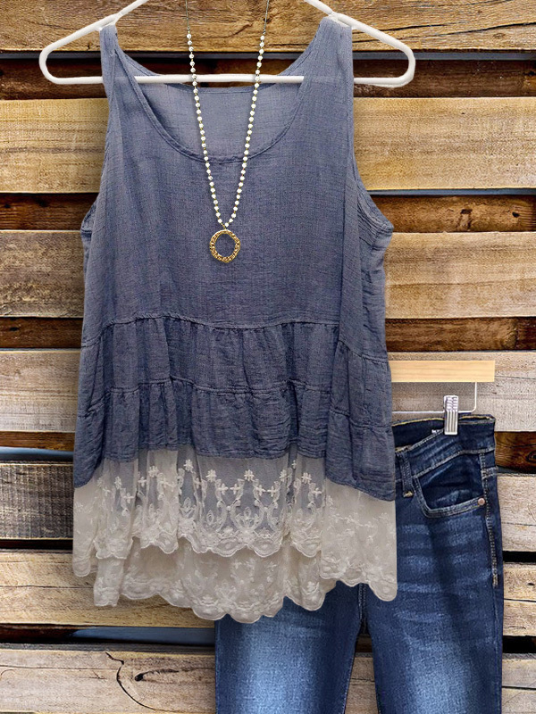 Women's top | Casual Retro Lace Panel Top |Website-shopcharmingrose