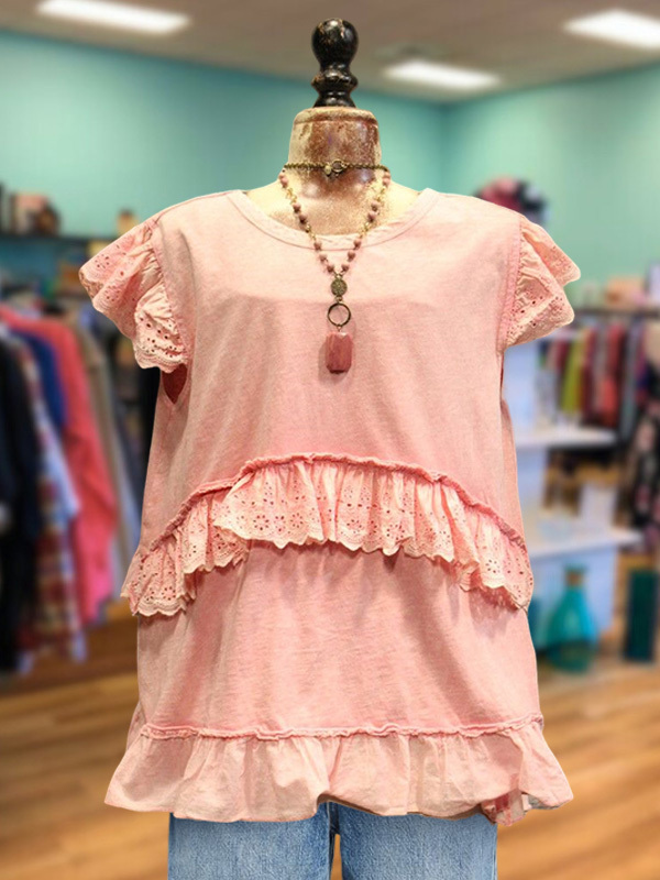 Women's top | Holiday Lace Ruffle Short Sleeve Top |Website-shopcharmingrose