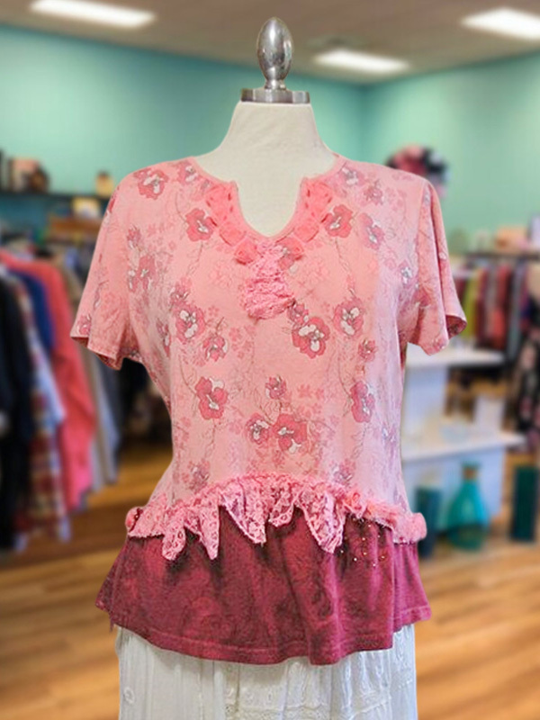 Women's top | Vintage Floral Print Lace Short-Sleeved Top |Website-shopcharmingrose