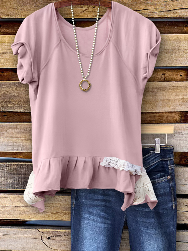 Women's top | Casual Ruffled Lace Panel Top |Website-shopcharmingrose