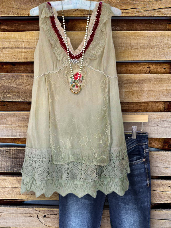 Women's top | Vintage Rose Lace Ruffle Vest Top |Website-shopcharmingrose