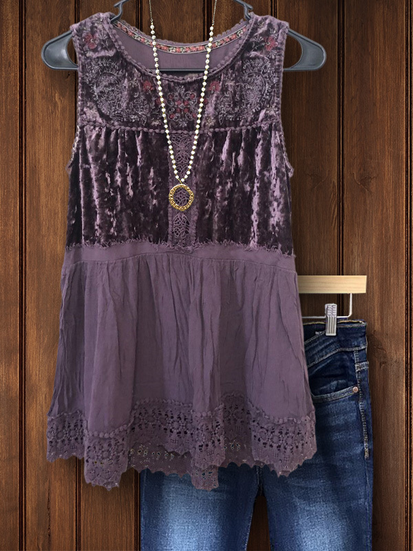 Women's top | Retro Casual Lace Trim Vest Top |Website-shopcharmingrose