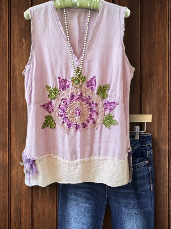 Women's top | Vintage Floral Lace Vest Top |Website-shopcharmingrose