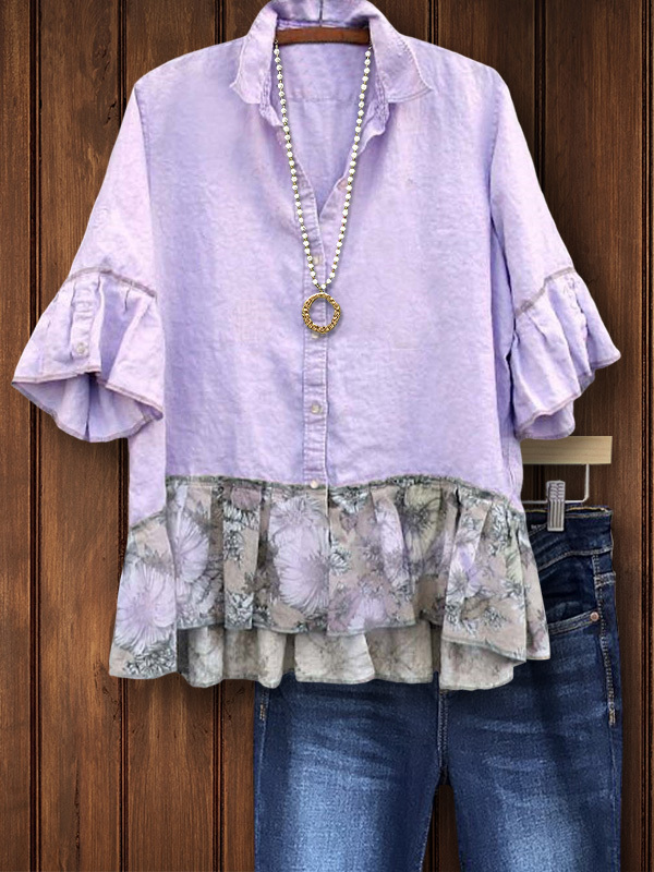 Women's top | Casual Floral Print Ruffled Top |Website-shopcharmingrose