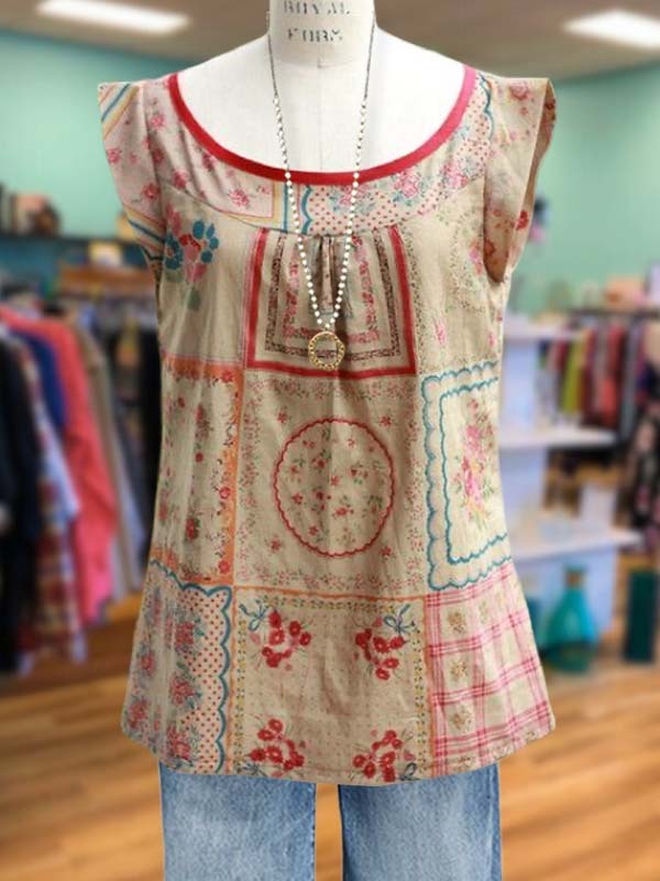 Women's top | Retro Pastoral Style Floral Short-Sleeved Top |Website-shopcharmingrose