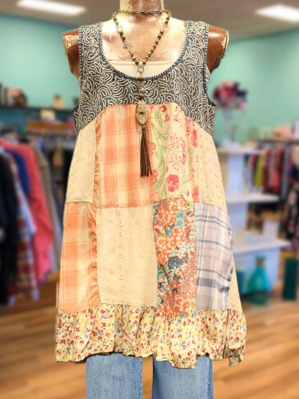 Women's top | Retro Pastoral Style Floral Patchwork Vest Top |Website-shopcharmingrose