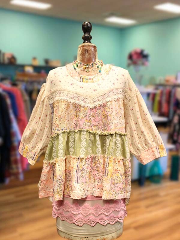 Women's top | Retro Pastoral Style Floral Patchwork Top |Website-shopcharmingrose