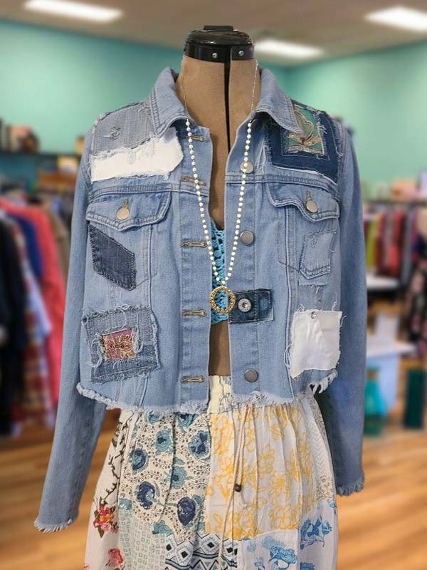 Women's outerwear | Vintage Casual Denim Applique Jacket |Website-shopcharmingrose