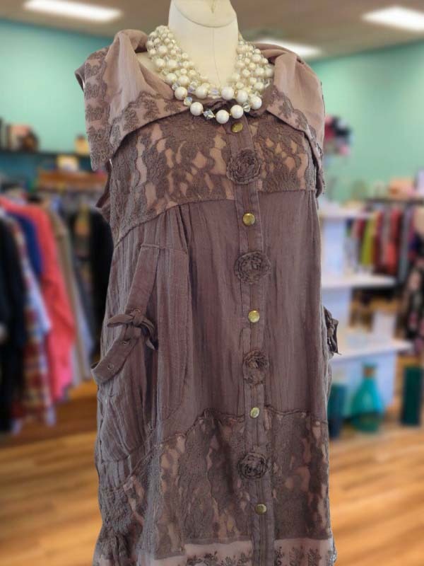 Women's top | Casual Retro Lace Panel Double Pocket Top |Website-shopcharmingrose
